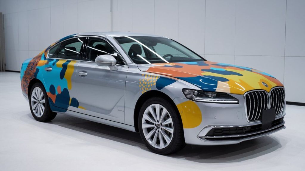a photo of a car with a car wrap that covers dings