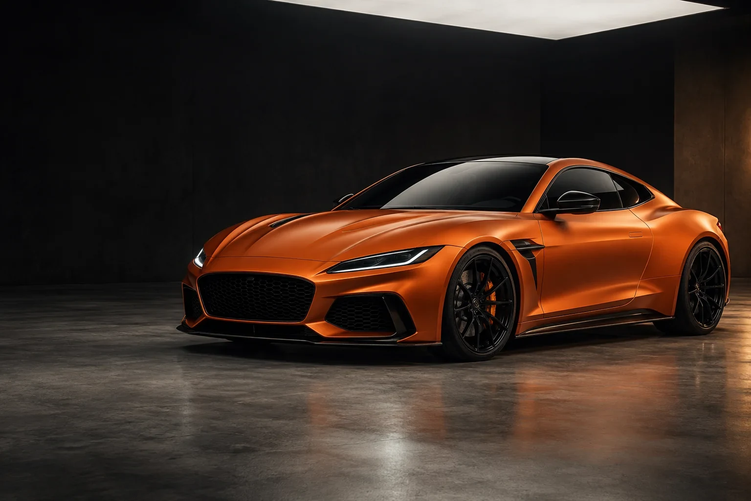 Sports coupe in a dark studio, used to preview wrap colours