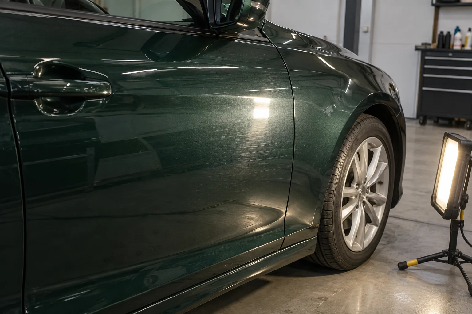 Vehicle panel and edge inspected in directional light