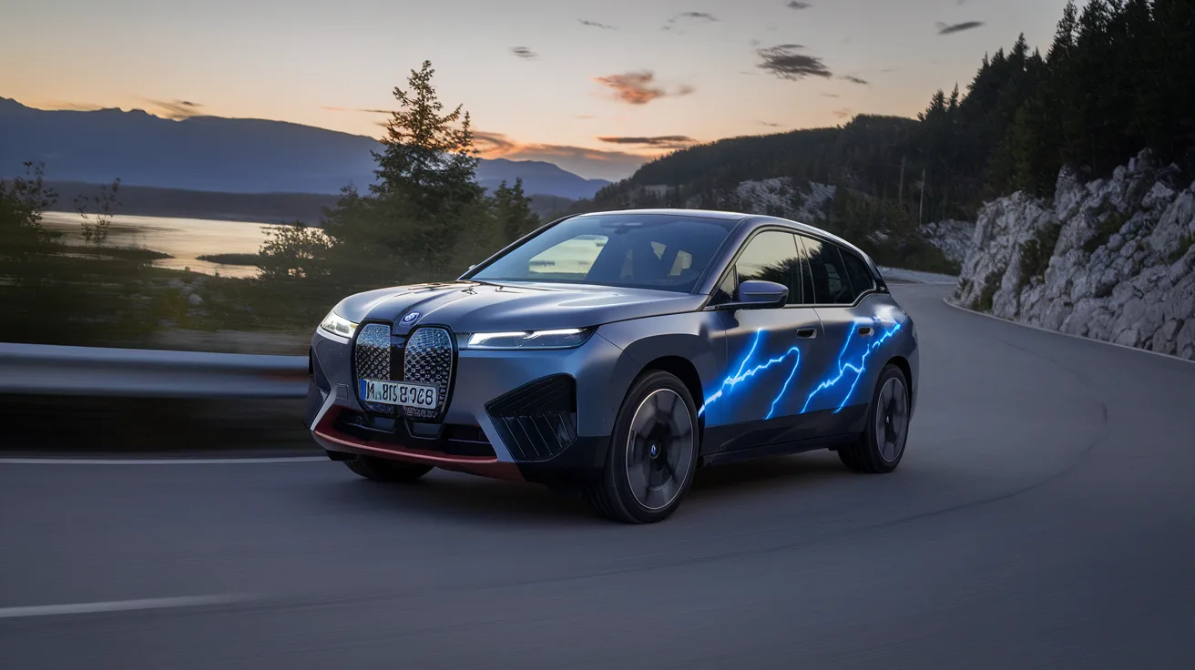 Blue electric SUV with graphic accents across its side panels