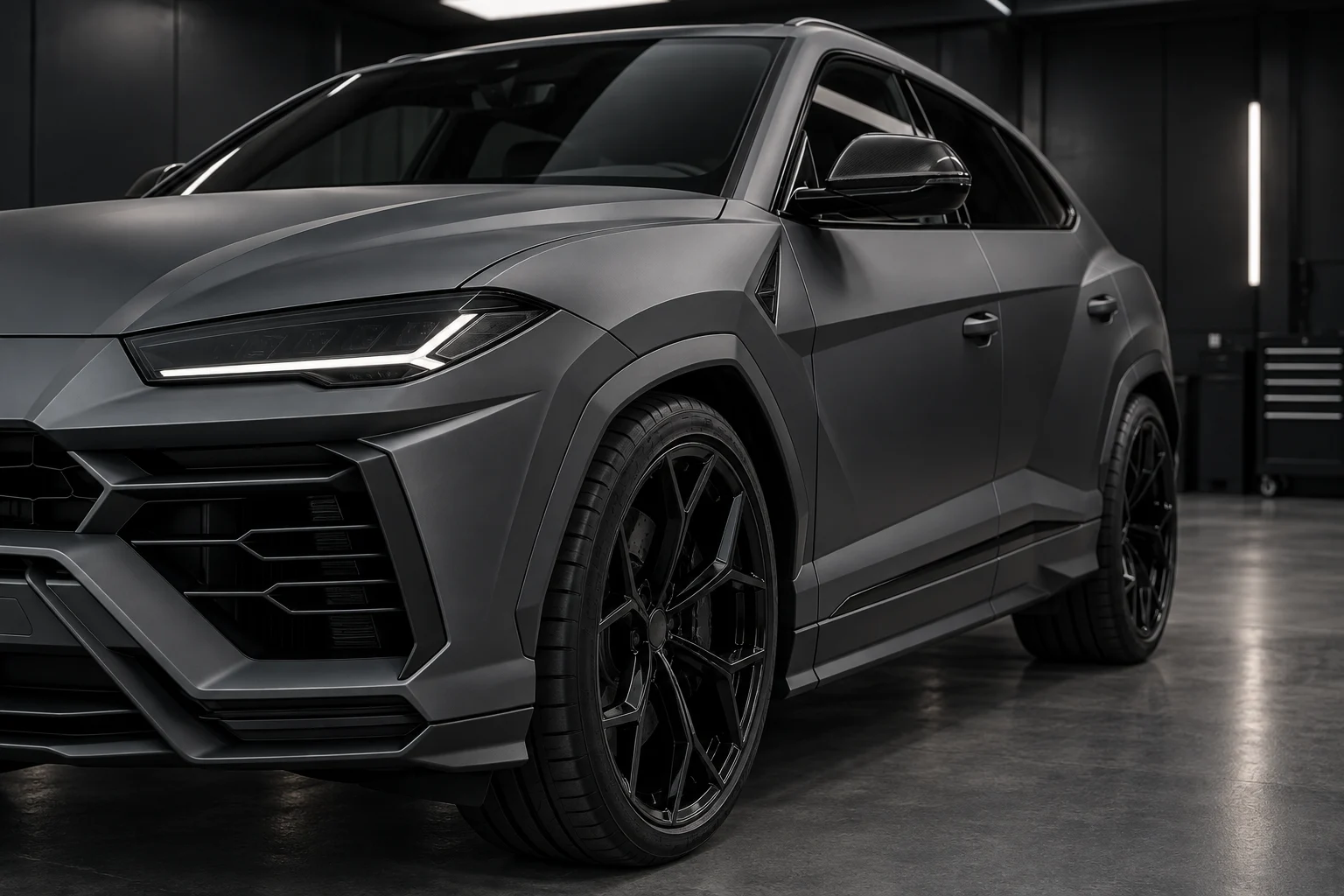Graphite SUV with a matte body finish