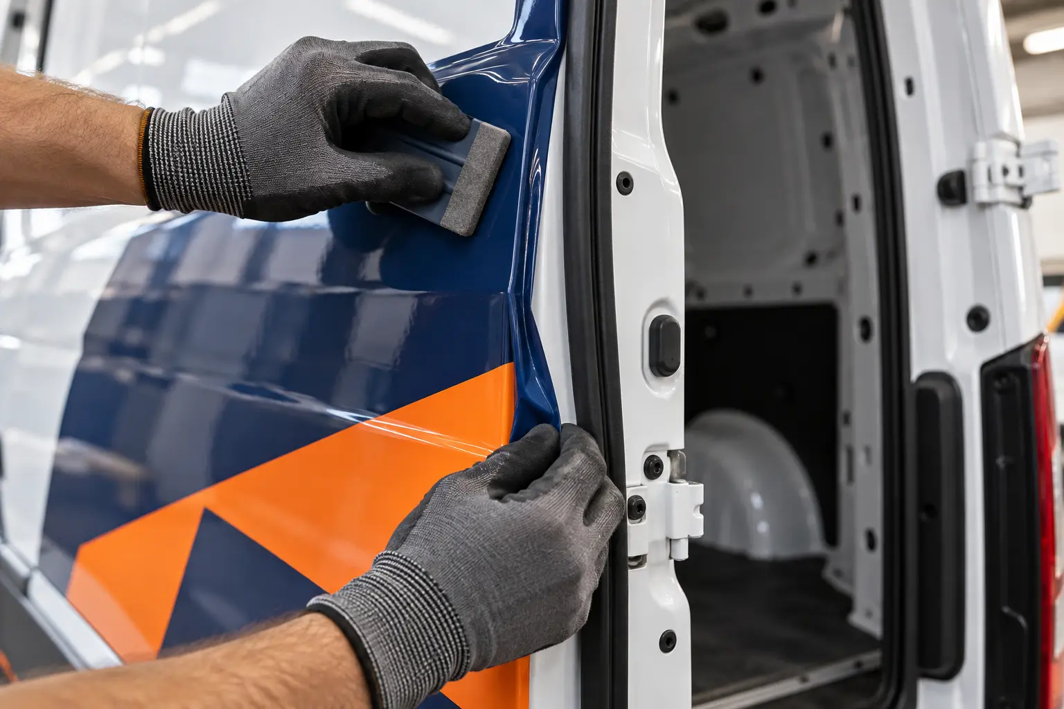 Finishing vinyl around the painted edge of a van rear door